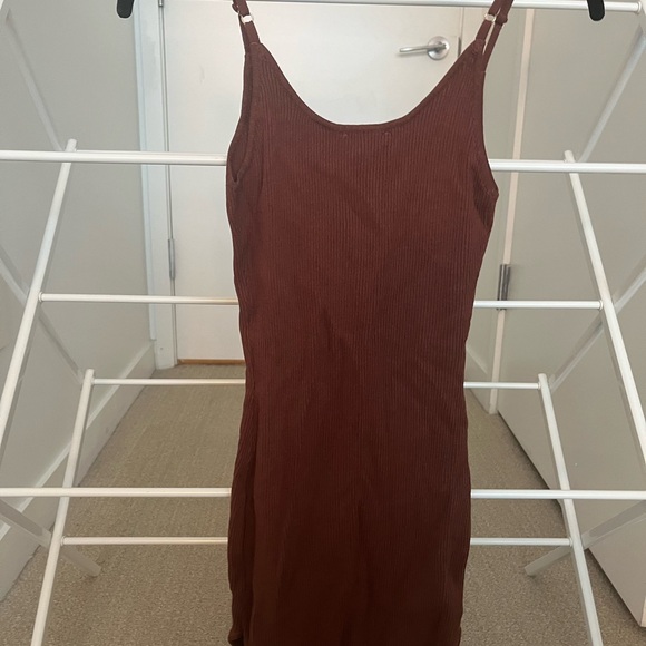Brown Ribbed Mini Dress - Picture 2 of 5